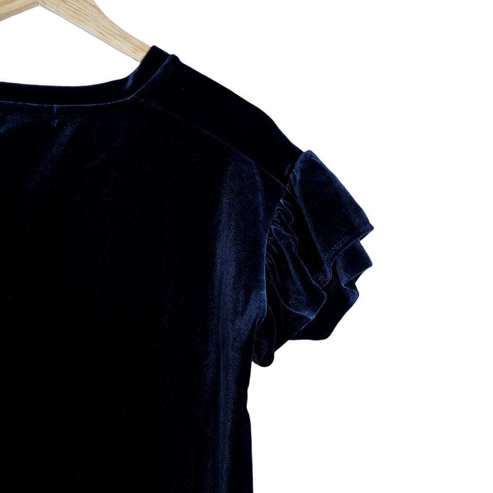 Madewell Womens Tee XXS Dark Blue Velvet Short Ruffle Sleeve Crew Neck Chic Top - Picture 7 of 12